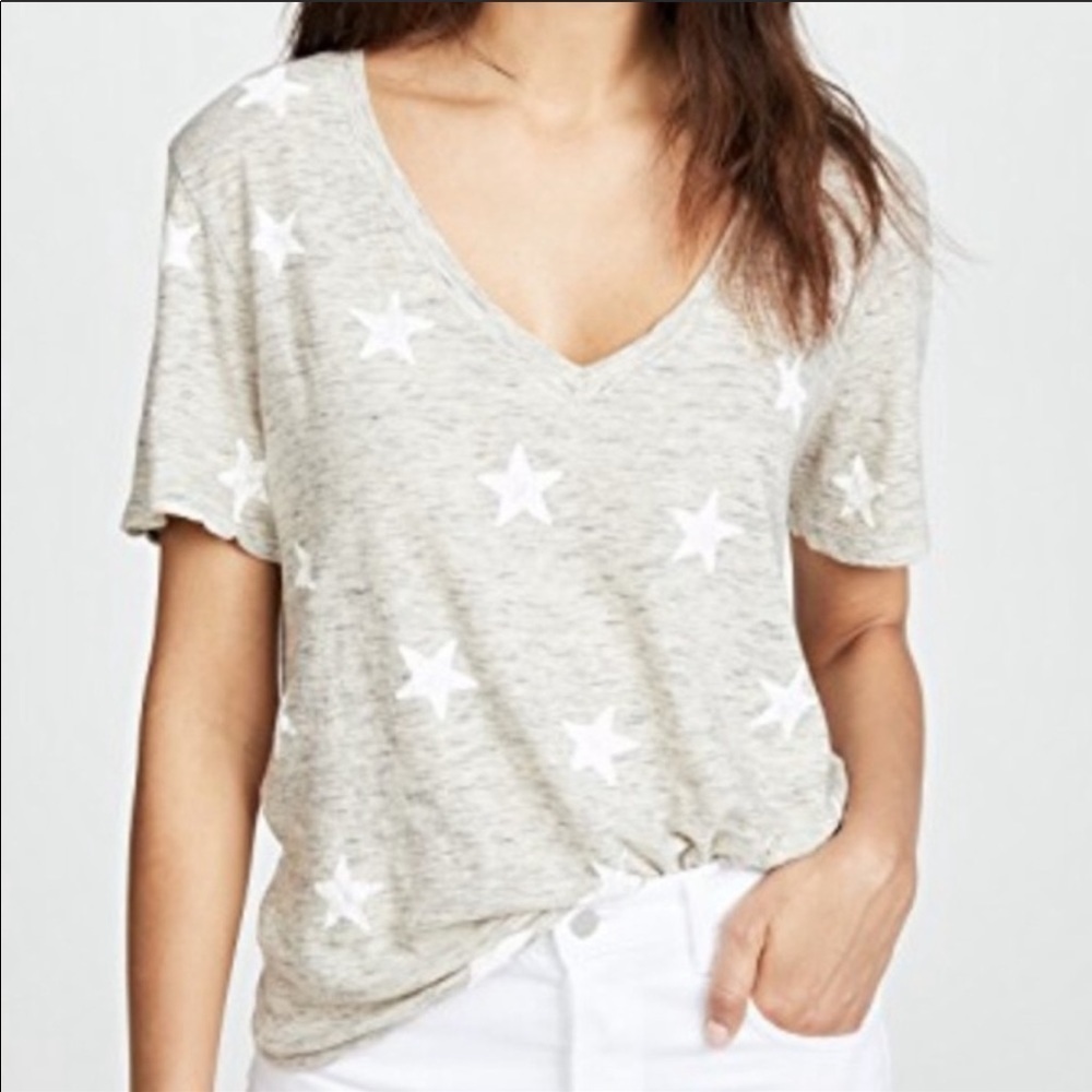 Splendid Star Print Gray V Neck Tee T Shirt XS